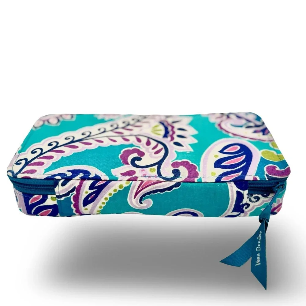 Vera Bradley Large Travel Pill Cosmetic Case Teal Paisley Floral WAKIKI PAISLEY